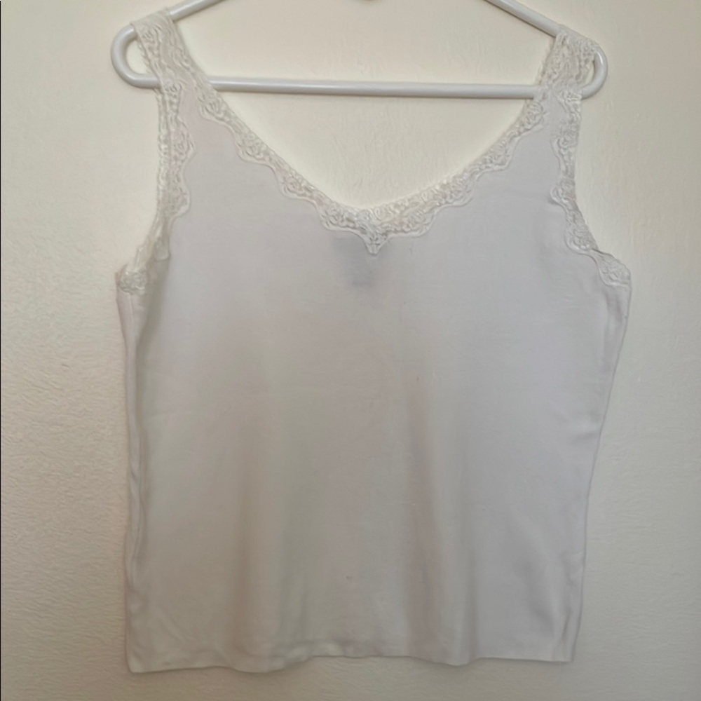 I.E. White Fitted Ribbed Tank Top With Lace Detail